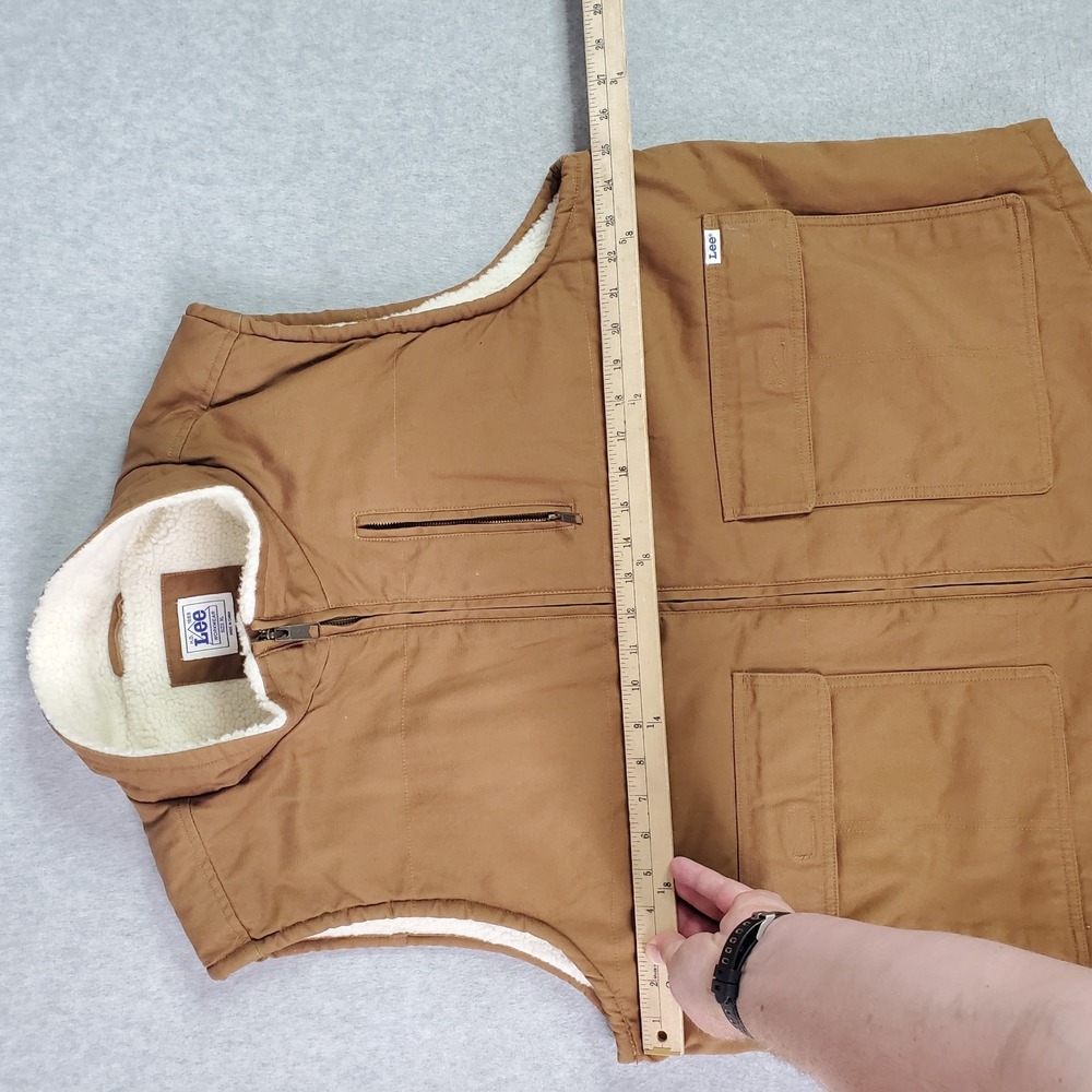 Lee Workwear Vest Mens XL Brown Canvas Sherpa Lined Zip Pockets LM33VT687 - Picture 9 of 13